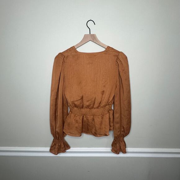 Express Orange Peplum Satin Blouse - Picture 15 of 16